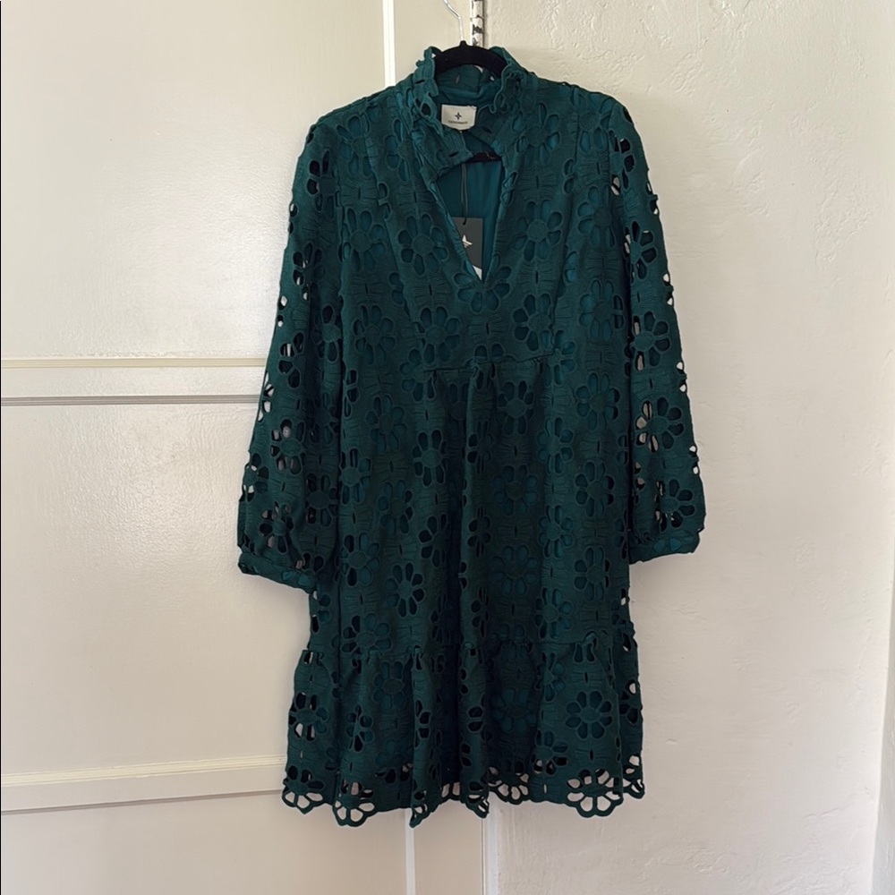 Tuckernuck Dark Teal Eyelet Long-Sleeve Dress